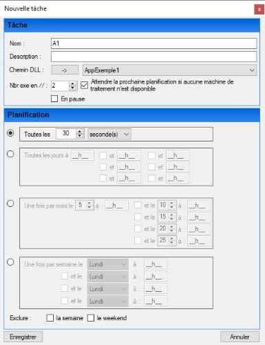 Paramétrage d'une tâche