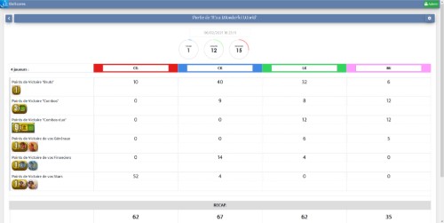 Partie en cours (feuille de score)